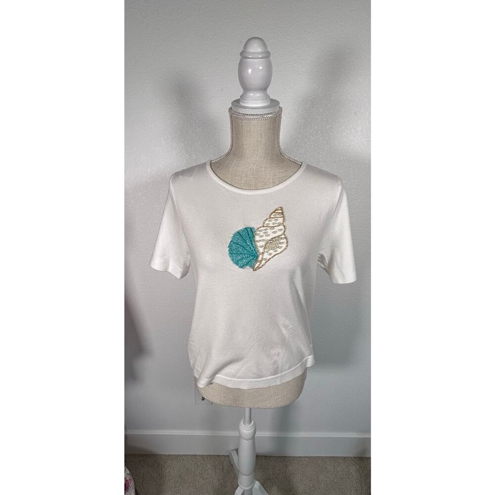 Liv Milano Soft as a Cloud White Seashell Short Sleeve Sweater - M